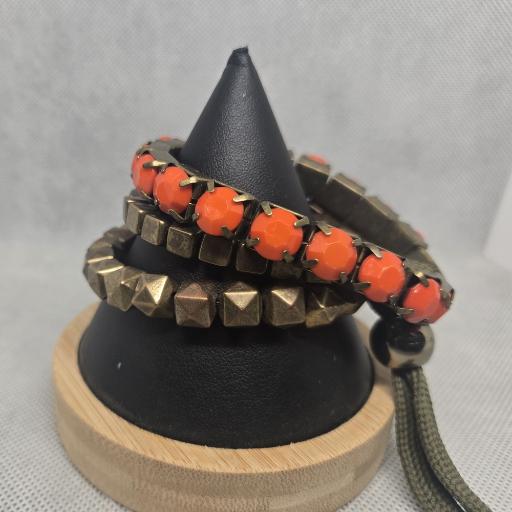 Orange and Bronze Beaded Bracelets